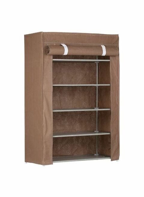 Generic 5-Tier Shoe Storage Rack With Cover Brown/Silver