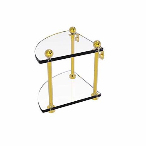 Allied Precision Industries Allied Brass Pr-3 Two Tier Corner Glass Shelf, Polished Brass