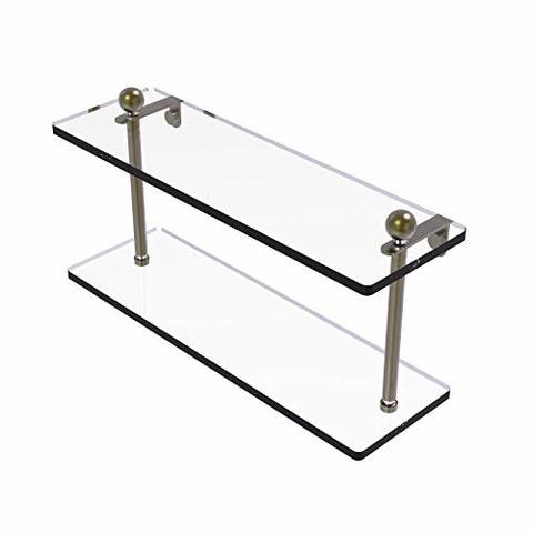 Allied Precision Industries Allied Brass Pr-2/16 16 Inch Two Tiered Glass Shelf, Antique Brass