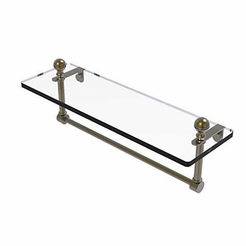 Allied Precision Industries Allied Brass Ma-1/16Tb Mambo 16 Inch Vanity Integrated Towel Bar Glass Shelf, Antique Brass