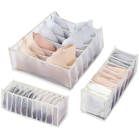 Doreen (Thickening) 3Pcs Collapsible Storage Boxes Bra Underwear Closet Organizer Foldable Container Case Drawer Divider (GC2333A)