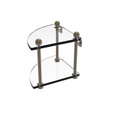 Allied Precision Industries Allied Brass Pr-3 Two Tier Corner Glass Shelf, Antique Brass