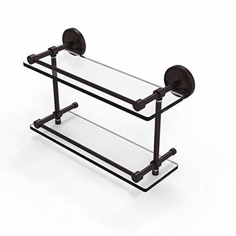 Allied Precision Industries Allied Brass Prbp-2/16-Gal-Abz Prestige Regal 16 Inch Double Gallery Rail Glass Shelf, Antique Bronze