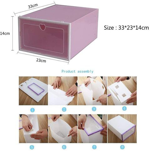 Naor Clear Plastic Stackable Storage Shoe Organizer Box (Pink 10Pcs)