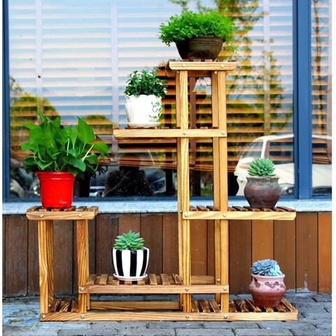 LINGWEI Flower Plant Stand Shelf Bamboo Pot Display Stand Rack Plant Stand Flower Racks Plant Shelf Wooden Stand Flower Shelf Style-2