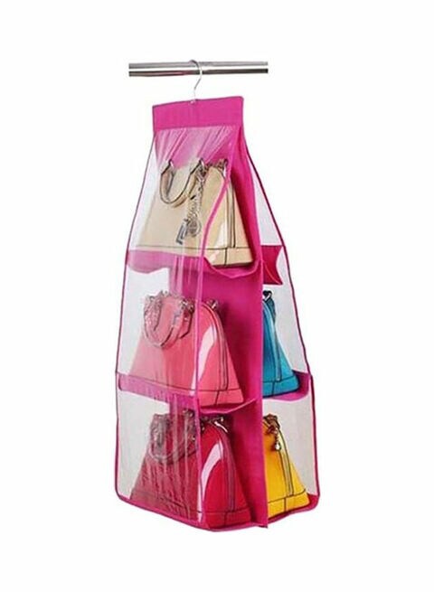 6 Pocket Clear Purse Handbags Organizer Door Closet Shelf Hanging Storage Bag Rose Red 20*10*20cm