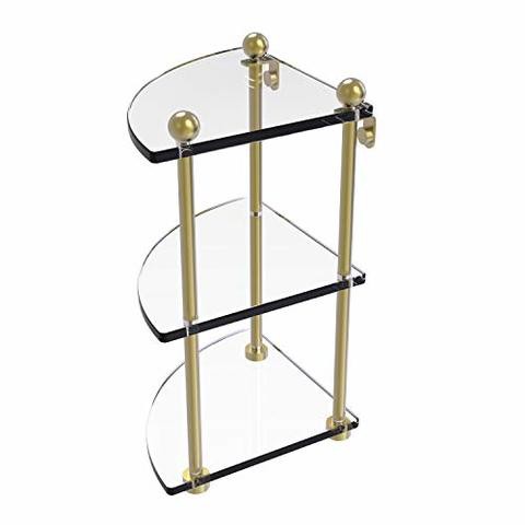 Allied Precision Industries Allied Brass Pr-6 Three Tier Corner Glass Shelf, Satin Brass