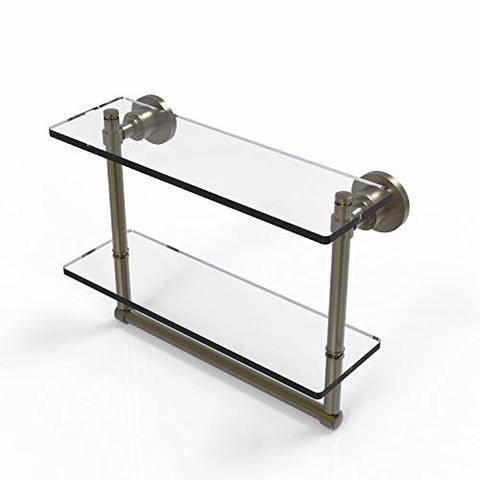 Allied Precision Industries Allied Brass Ws-2Tb/16 Washington Square Collection 16 Inch Two Tiered Integrated Towel Bar Glass Shelf, Antique Brass