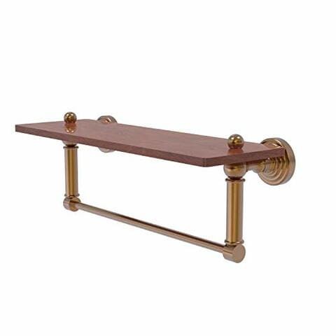 Allied Precision Industries Allied Brass Wp-1-16Tb-Irw Waverly Place Collection 16 Inch Solid Ipe Ironwood Integrated Towel Bar Wood Shelf, Brushed