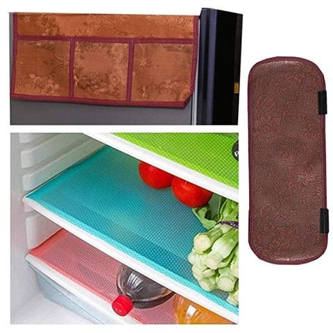 Kuber Industries Cloth 3 Pieces Fridge Mat, 1 Piece Handle Cover and 1 Pieces Fridge Top Cover (Multi)-CTKTC2747