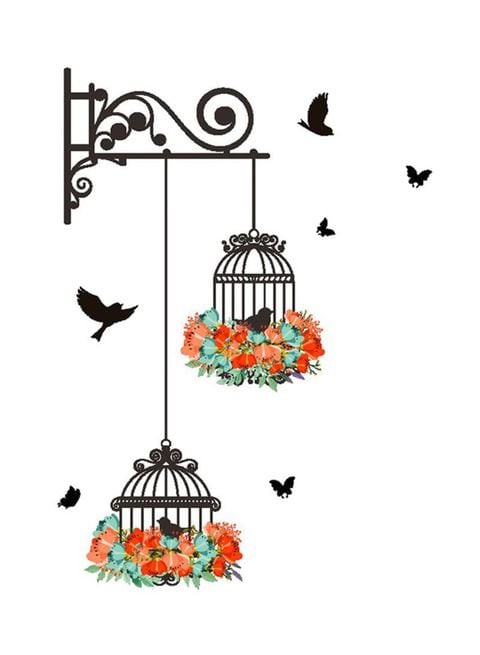 Outad Removable Birdcage Background Wall Painting Multicolour