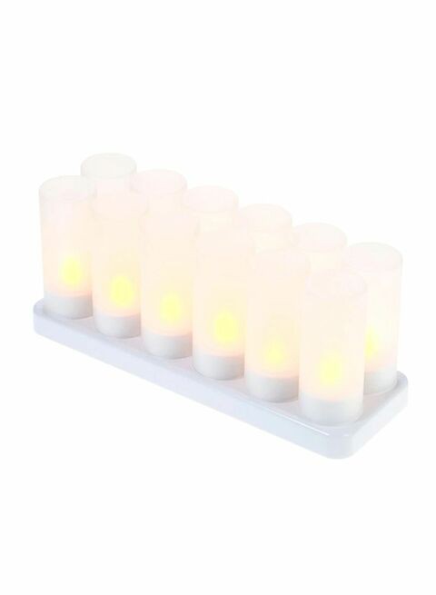 Generic 12-Piece Rechargeable LED Tealight Candle Set With Frosted Cups White 4x4.5centimeter