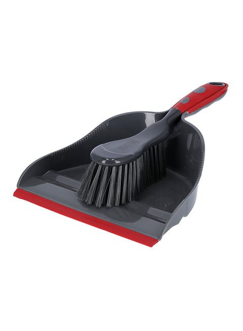 Delcasa 2-Piece Plastic Dustpan And Brush Set Grey/Red