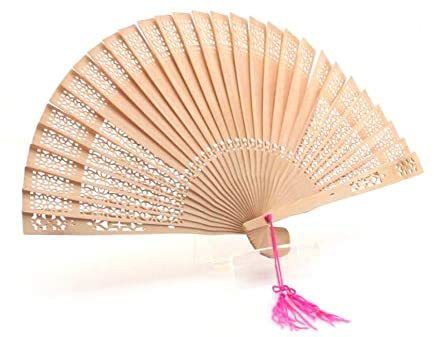 Giftex Hand Fan With Die Cut Ribs In Natural Wood, With Chinese Traditional Hand Writing