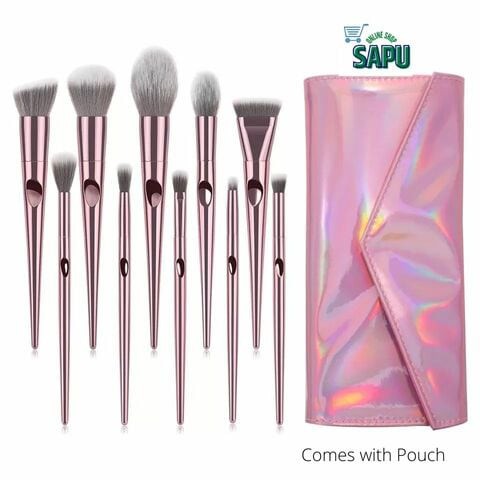 SAPU 10pcs Pink Makeup Brushes set Beauty Make up with Cosmetic Pouch Complete Wool