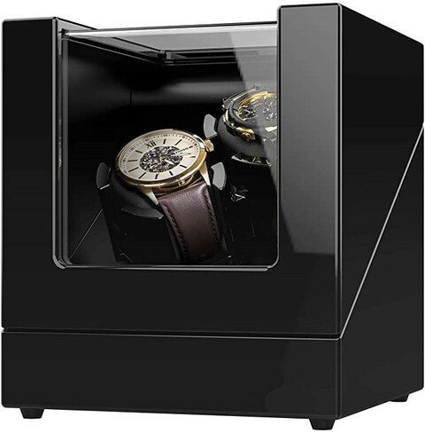 Doreen Double Watch Winder for Automatic Watches, Wood Shell Piano Paint Exterior and Extremely Silent Motor, with Soft Flexible Watch Pillows, Suitable for Ladies and Men&#39;s Wrist（GC1164A）