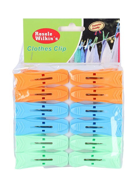 ROYALFORD 12-Piece Plastic Cloth Clip Set Green/Orange/Blue 19inch