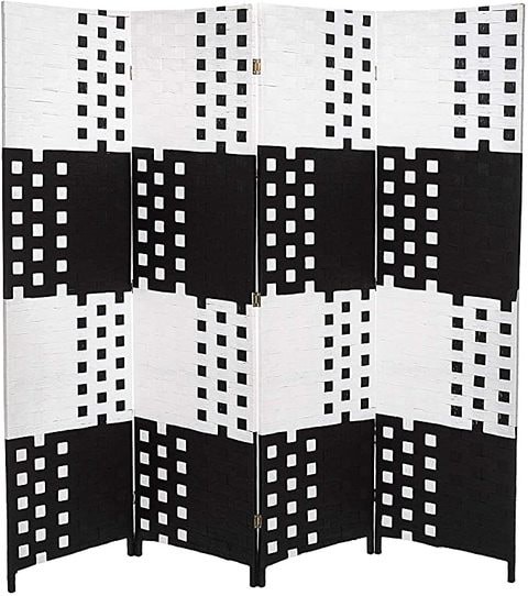 Generic Aft Plastic &amp; Bamboo Foldable Room Divider - Black/White