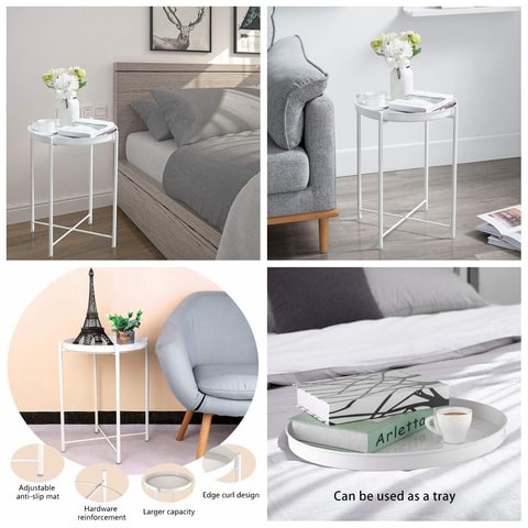 Round Steel Table Nightstand Sofa Table Furniture White