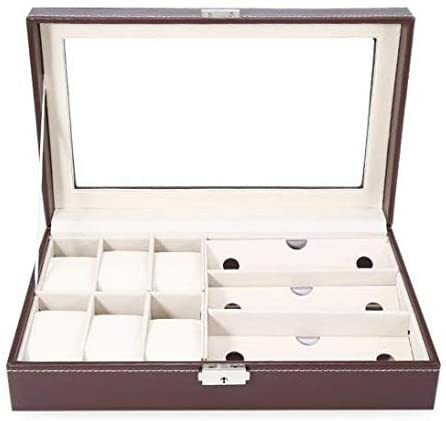 Generic Watch Boxes Jewelry Glasses Display Box Glass Window Jewelry Accessories Storage Organizer Box Brown