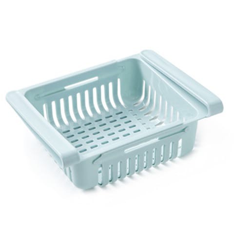 Generic-Kitchen PP Storage Box Food Fruit Container  Organizer Rack Pull-out Drawer Stretch Refrigerator Storage Basket Blue