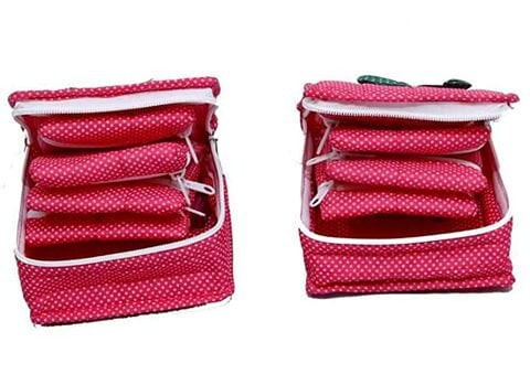 Kuber Industries 2 Piece Cotton Small Jewellery Box Set, Pink