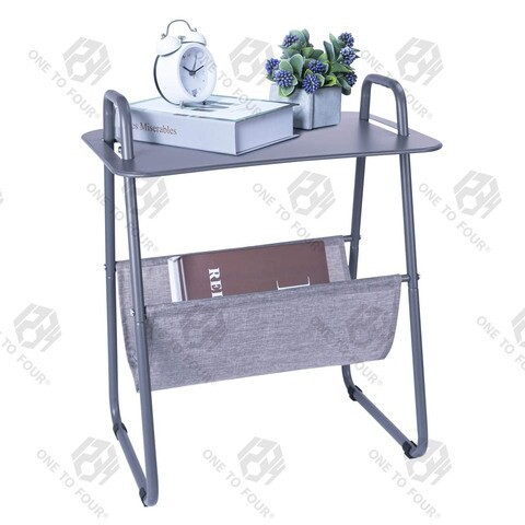 ONE TO FOUR End Table, Side Table, Metal Frame Nightstand Easy Assembly &amp; Sturdy Sofa Coffee Table With Storage Basket, Grey