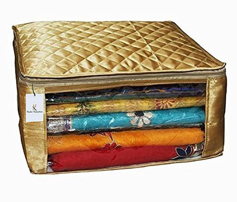 Kuber Industries Satin Fabric Saree Cover, 15 Sarees, Gold (KI8063)