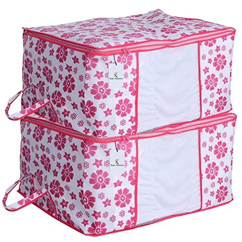 Kuber Industries 2 Pieces Non Woven Blanket Organiser, Underbed Storgae Organiser Set, Extra Large, Pink