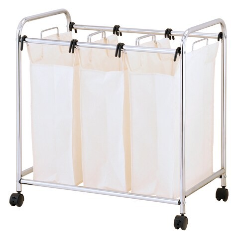 Zenments, Rolling Triple Laundry Sorter Bin, Heavy Duty, Chrome, 76.5Wx45.5Dx80H cm, HTC-ZEN-265