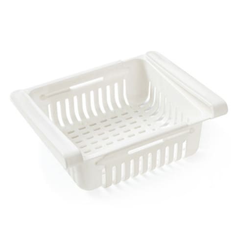 Generic-Kitchen PP Storage Box Food Fruit Container  Organizer Rack Pull-out Drawer Stretch Refrigerator Storage Basket White