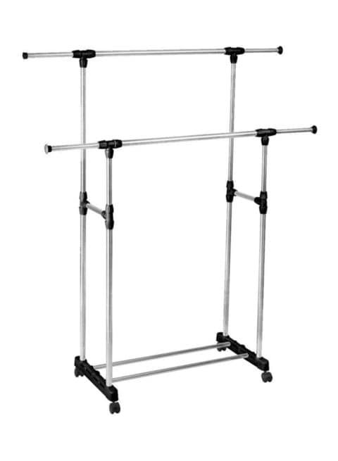 Generic - Clothes Double Pole Portable Rack Silver/Black Medium