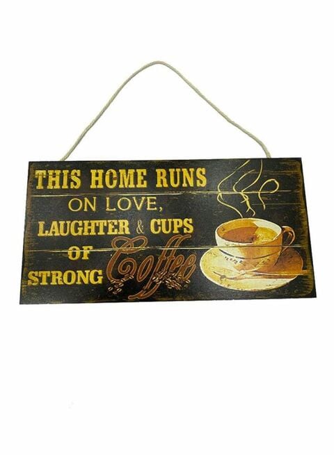 East Lady Coffee Themed Wall Hanging Black/Brown/Yellow 30x15cm