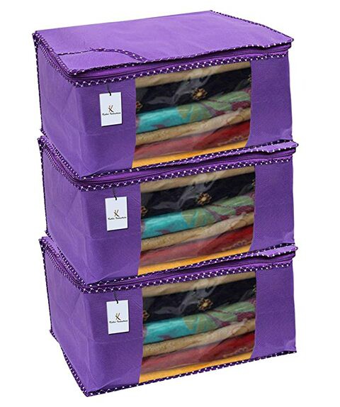 Kuber Industries 3 Piece Non Woven Saree Cover Set, Royal Blue,Large Size -CTKTC6448