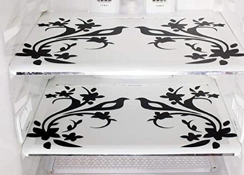 Kuber Industries 3 Piece Bird Design PVC Fridge Mat Set - 18&quot;x12&quot;, Black and White