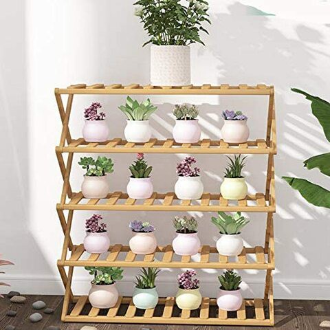 Kool Summer 5 Tier Multi Function Plant Stand Shelf Foldable Shoe Rack Storage Organizer For Home Garden Patio 70Cm