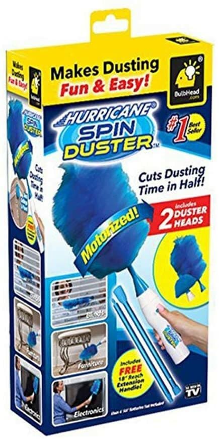 Electric Feather Duster Spin Duster Adjustable Feather Duster Dirt Dust Brush Removing Dust in One Spin (Blue)