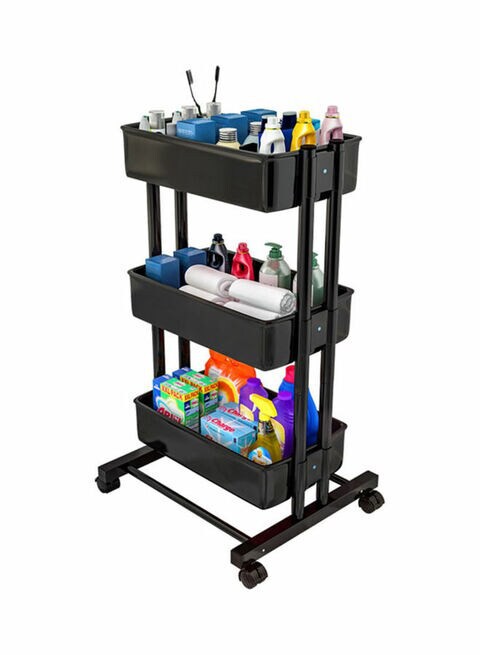 3 Tier Rolling Storage Utility Cart on Wheels Black 43x19.5x31.5cm