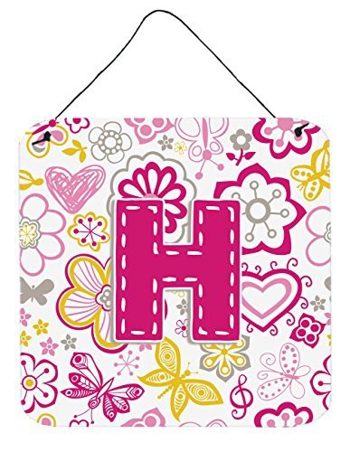 Caroline&#39;s Treasures Letter H Flowers And Butterflies Pink Wall Or Door Hanging Prints, 6 X 6