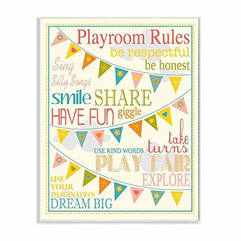 The Kids Room by Stupell Stupell Home D Cor Playroom Rules With Pennants In Pink Rectangle Wall Plaque, 10.25 X 0.5 X 14.75, Proudly Made In Usa