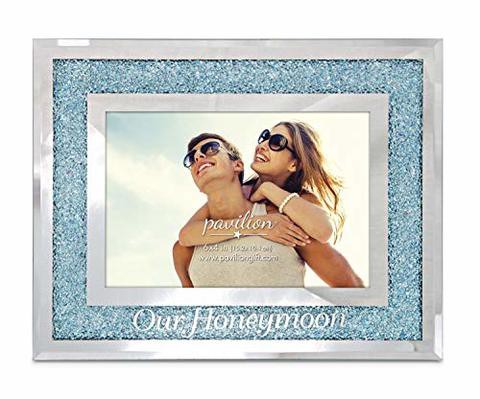 Pavilion Gift Company 85117 Glorious Occasions - Our Honeymoon Blue Crystal Mirrored 4X6 Picture Frame