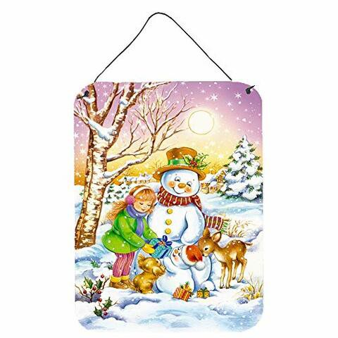 Caroline&#39;s Treasures Aph3544Ds1216 Girl And Animals With Snowman Wall Or Door Hanging Prints, 12X16, Multicolor