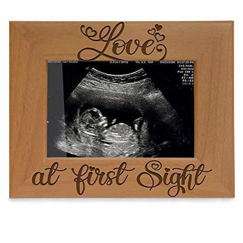 Kate Posh Love At First Sight Sonogram Photo Frame - Engraved Natural Solid Wood Picture Frame (3 1/2 X 5 Horizontal)