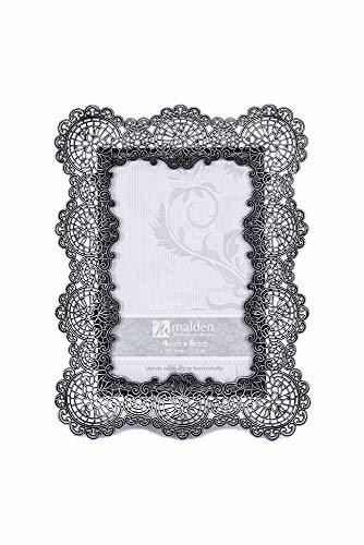 Malden International Designs Sabella Lace Metal Picture Frame, 4X6, Silver