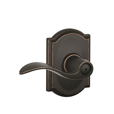 Schlage F40 Acc 716 Cam Accent Lever With Camelot Trim Bed And Bath Lock, Aged Bronze