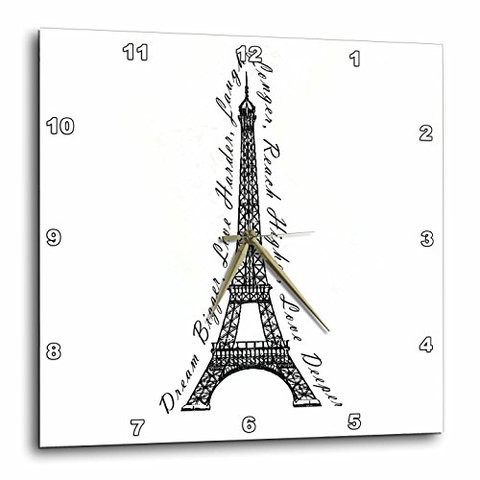 3Drose Dpp_165895_2 Paris Dream Bigger Inspirational Design Black And White-Wall Clock, 13 By 13-Inch