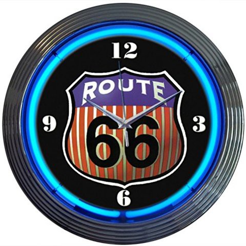 Neonetics Cars And Motorcycles Route 66 Round Neon Wall Clock, 15-Inch