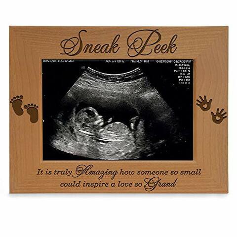 Kate Posh - Sneak Peek Sonogram Frame - Engraved Natural Wood, New Dad Gifts, New Mom Gifts (3 1/2 X 5 Horizontal)