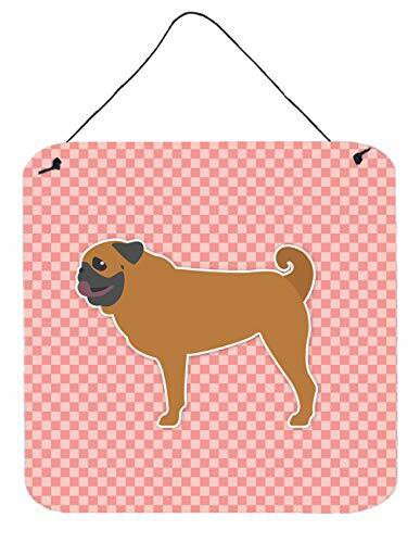 Caroline&#39;s Treasures Bb3647Ds66 Pug Checkerboard Pink Wall Or Door Hanging Prints, 6X6, Multicolor