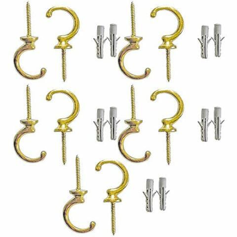 Conso Set Of 10 Gold Decorative Hooks With Wall Anchors (10 Gold Hooks)